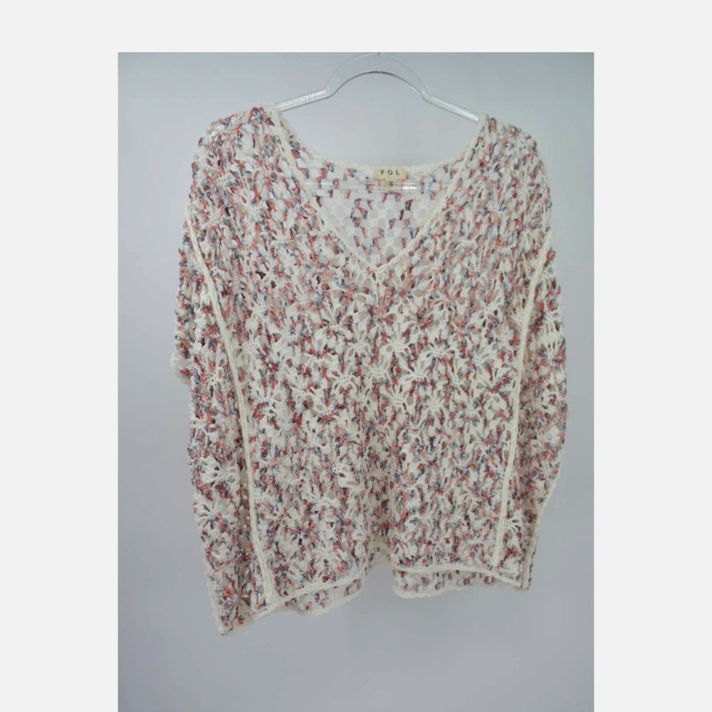 POL Crochet Knit Top with Red and Cream Accents
